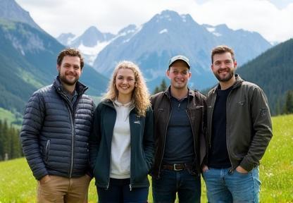 Team von E-Ma'ost mit österreichischer Landschaft